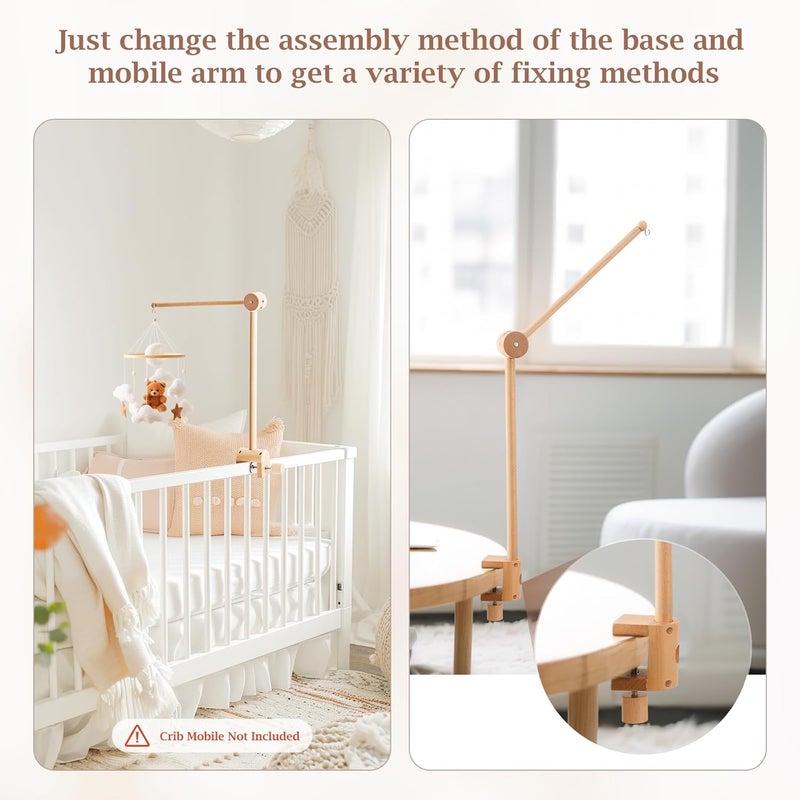 let's make Baby Crib Mobile Arm - Wooden Mobile Arm with Height Adjustable＆360° Rotatable Upgraded Arched Base Nursery Mobile Holder for Crib Mobile Hanger Baby Crib Attachment Nursery Decor - Image 5